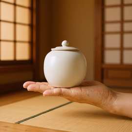 陶瓷茶叶罐米黄汝窑小号密封罐储藏罐茶叶包装迷你香粉罐家用批发