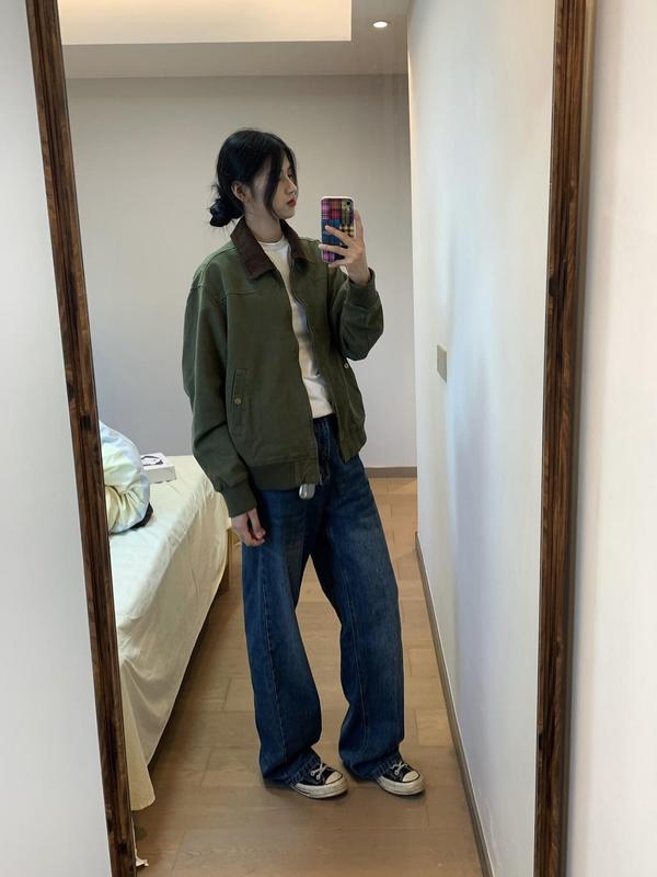 复古军绿色拼接棒球服外套女2025年春秋新款宽松设计感撞色夹克潮|undefined
