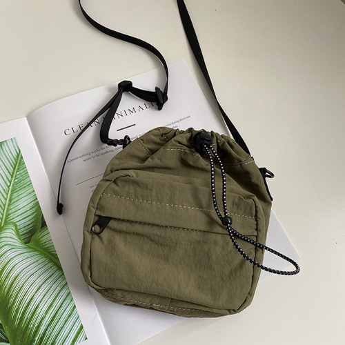 New Bag Korean Drawstring Nylon Crossbody Bag Women’s Summer Niche Versatile Shoulder Bag Lightweight Small Square Bag