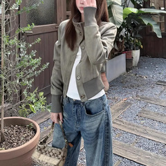 MENGXIANG ▏短款立领麂皮质感夹克女秋新品收腰显瘦设计感外套潮