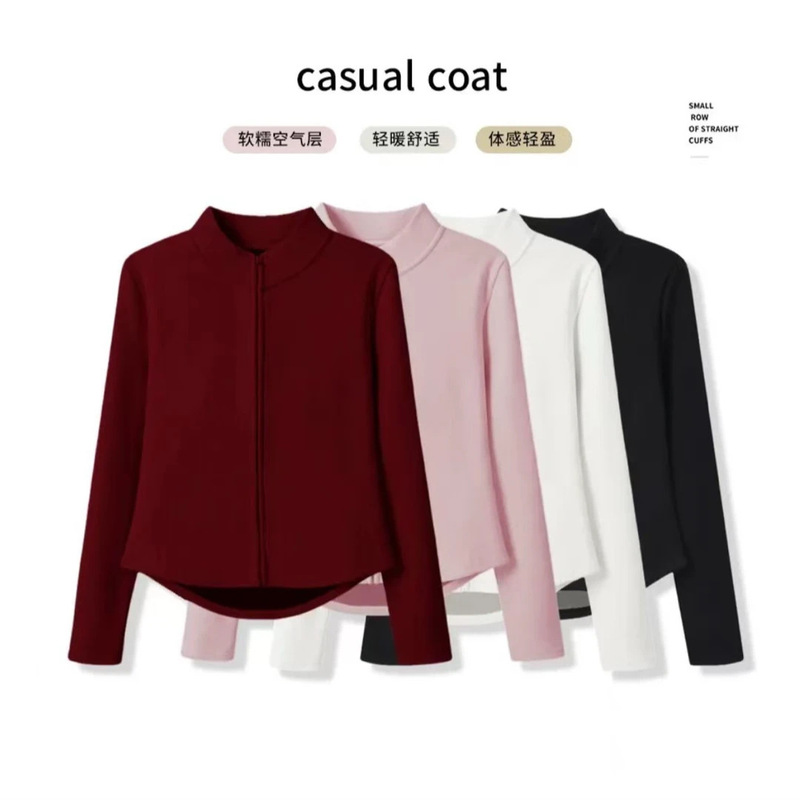 Autumn and Winter Women's Yoga Jacket Women's Slim Zipper Stand-Up Collar Top Self-Heating Inner Warm Jacket Top Women
