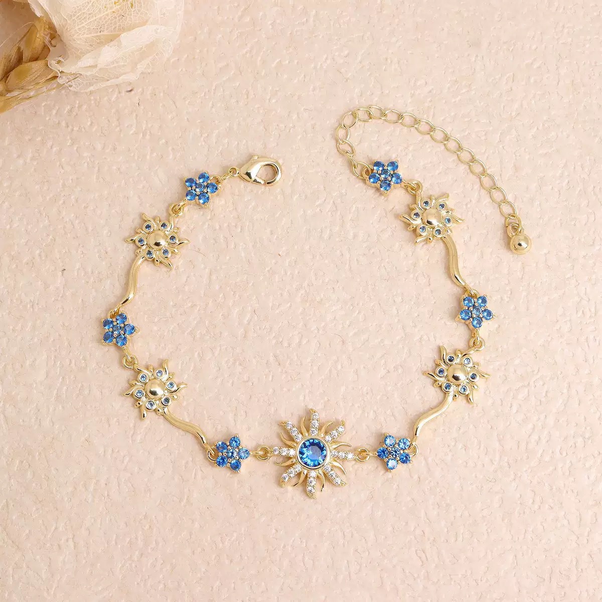 Nueva pulsera de sol de bronce, flores de color, zircon, lujo ligero, nicho universal, pulsera de moda transfronteriza, mujer image 19