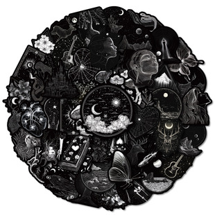 New Best-Selling 50 Cool Black Graffiti Stickers DIY Mobile Phone Case Skateboard Helmet Decorative Stickers Cross-Border