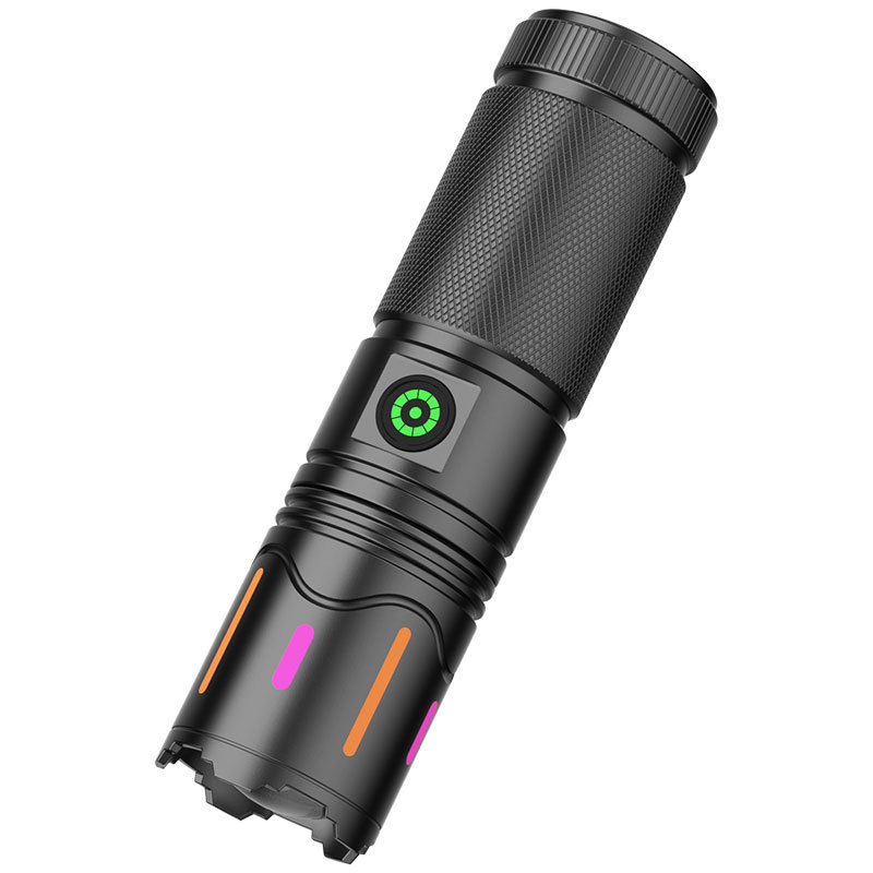 Nuevo tipo de linterna transfronteriza multifuncional láser blanco cañón láser telescópico enfoque de luz intensa luz de luz portátil con luz trasera