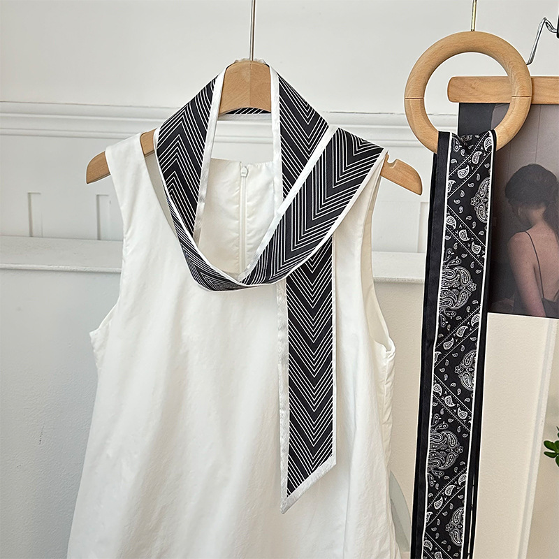 Pañuelo de seda, banda larga, sensación de alta calidad, bufanda pequeña decorativa, bolsa de toalla de seda, envuelta, pañuelo floral, cinta para el cabello, serpentín para el cabello