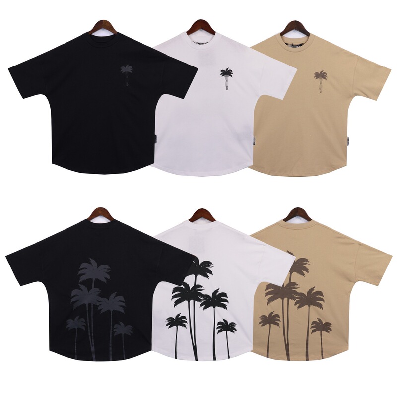 25S cross-border European and American trendy brand Palm Angels short-sleeve t-shirt with palm tree and letter print on the back, unisex high street style