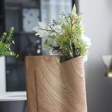 北欧现代木纹卷边创意花器摆件样板房售楼处客厅干花花瓶软装饰品