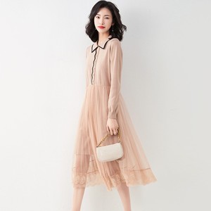 Fashion mesh stitching long bottomed knitted dress