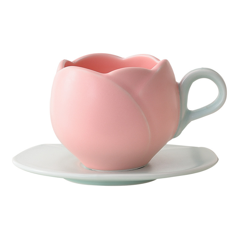 Creative Tulip Flower Shape Ceramic Coffee Cup And Saucer Personalized Restaurant Cup And Saucer Set_voghion.com