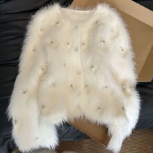 法式气质感女装针织开衫外套新款上衣软糯钉珠重工毛衣外套