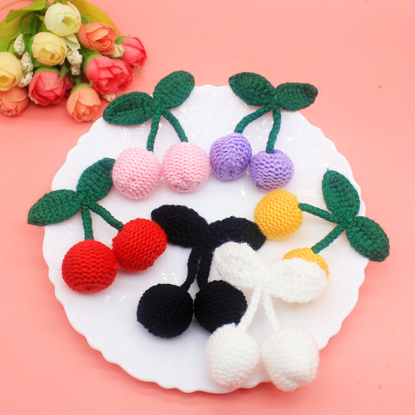 Accesorios de joyería de bricolaje Japón y Corea del Sur nuevo hilo de lana 2.5 cerezas lindas cerezas pendientes de hoja verde pendientes accesorios colgantes