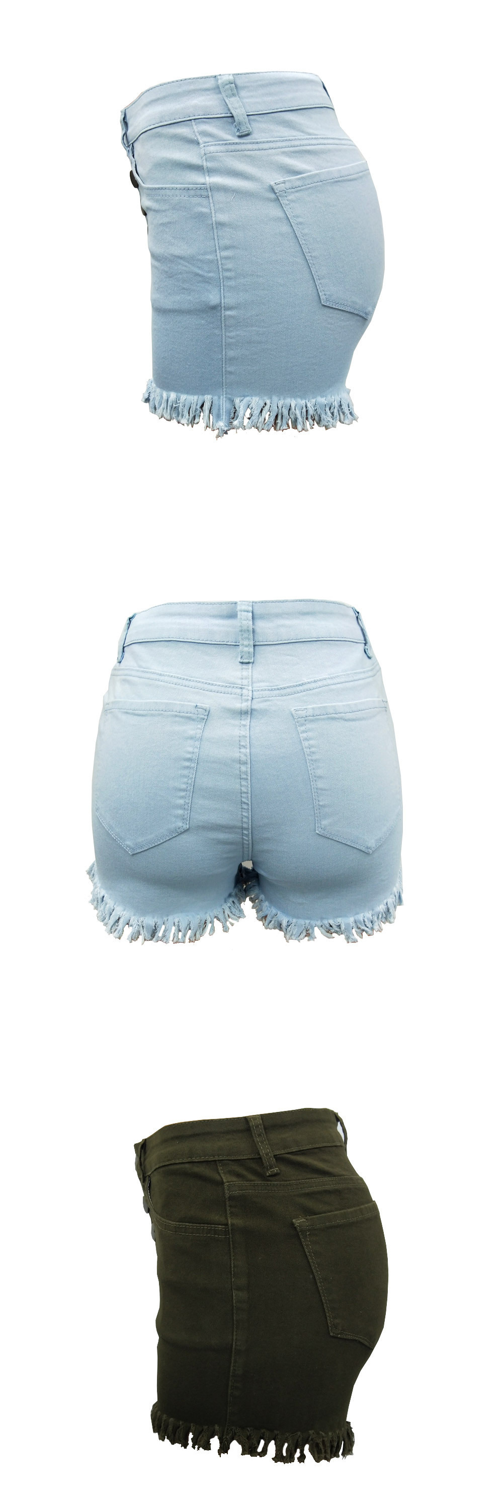 breasted solid color high waist fringe denim shorts NSARY126791