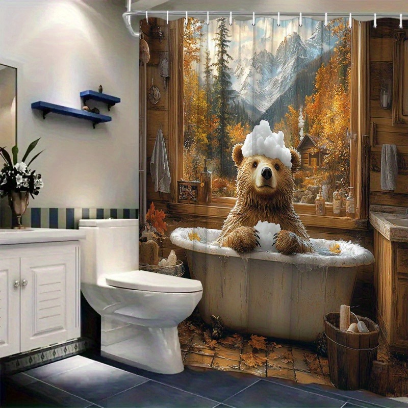 SHEIN comercio electrónico transfronterizo cortina de ducha de poliéster diseño de bañera de garra de oso oso esponjoso oso pardo Estados Unidos Europa América image 4