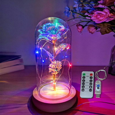 Cross border gift Glass cover Gold foil rose Night light simulation Spend eternity factory wholesale usb Interface gift