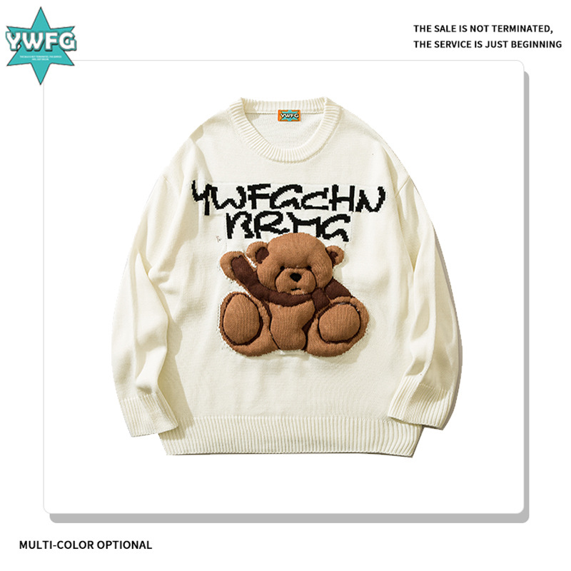 YWFG ropa de mujer americana retro dibujos animados cachorro 2024 primavera cardigans de cuello redondo manga larga suéter de punto image 1