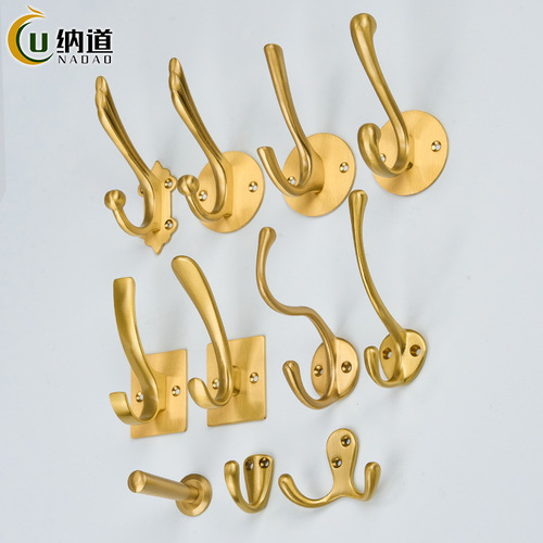 Wholesale brass hardware upper and lower coat hooks, Chinese style solid coat hooks, solid wood hooks, entrance hall retro coat hooks