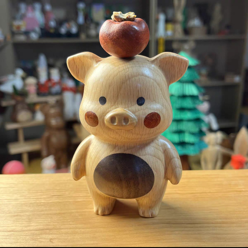 無垢材の豚柿、すべてがうまくいきます、デスクトップ装飾品、磁気柿つまようじ箱、かわいいクルミ装飾品|undefined