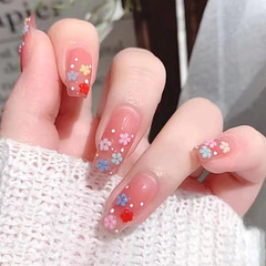 Long-handle ballerina nail with colorful small flowers, 3D diamond highlighting, fashionable and trendy, detachable and reusable.
