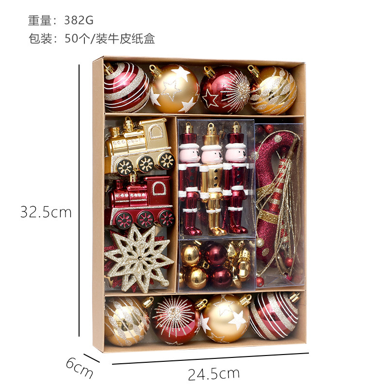 クリスマス装飾品50pcs酒紅金彩色クリスマスボールセット飾りクリスマスツリー装飾ストラップ|undefined