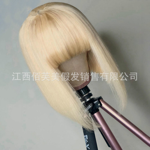 Manufacturer's wig for women European and American foreign trade light golden bobo short hair with bangs chemical fiber women's headgear African cross-border