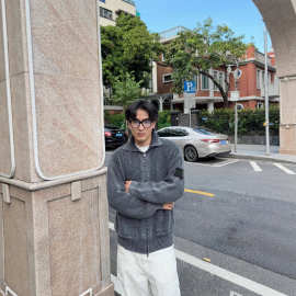 正确版原标石头岛指南针徽标袖标黑色幽灵系列拉链开衫毛衣男女款