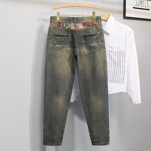 American Retro Jeans Men's Loose Straight Splicing Long Pants 2025 New Spring and Autum Casual High Street