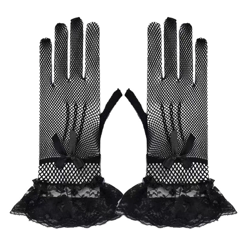 Свадебные детские перчатки из сетки с полным покрытием пальцев, для церемоний и выступлений, сексуальные перчатки с бантом