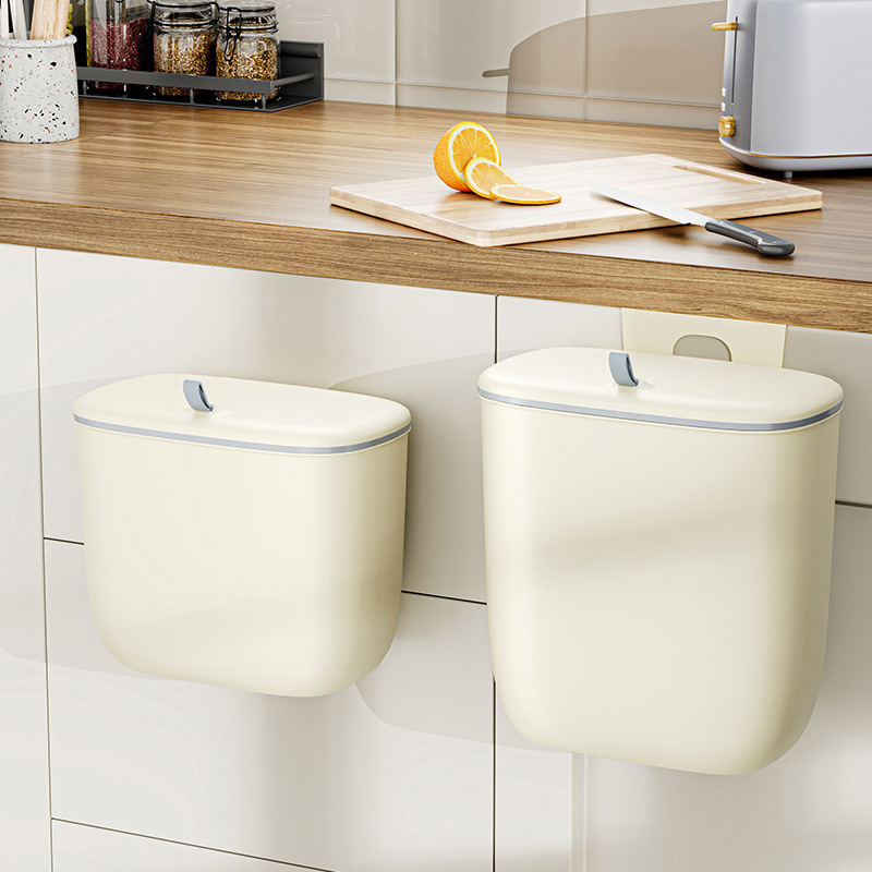 Wall-Mounted Kitchen Trash Can, No-Drill Gap-Hanging Design with Lid, Creative Household Waste Sorting Bin