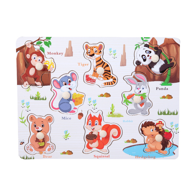 CPC tablero de agarre de la mano de madera para niños rompecabezas digital Alfabeto animal tablero de juego cognitivo Montessori Educación Temprana Juguetes Educativos