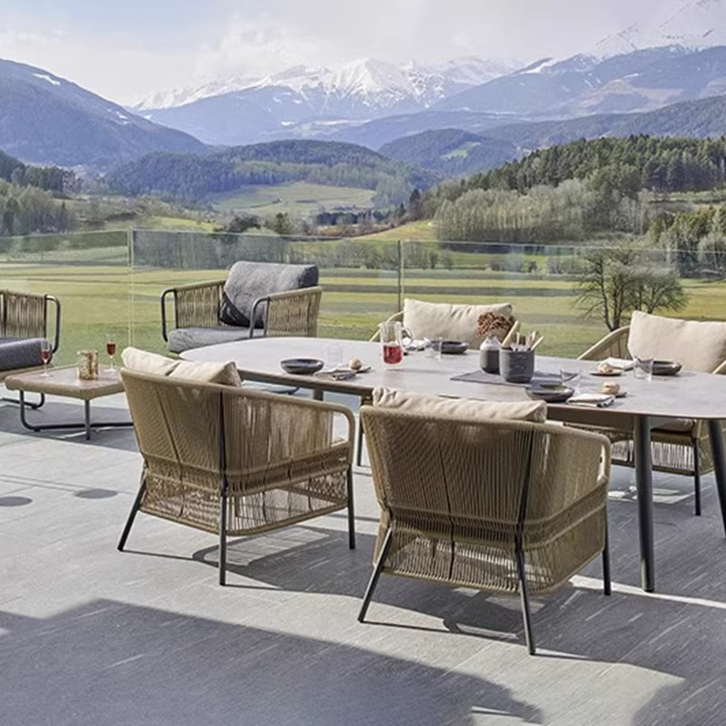 Nórdico al aire libre sofá de caña patio sala de sol jardín al aire libre diseñador de hotel ocio al aire libre muebles de caña