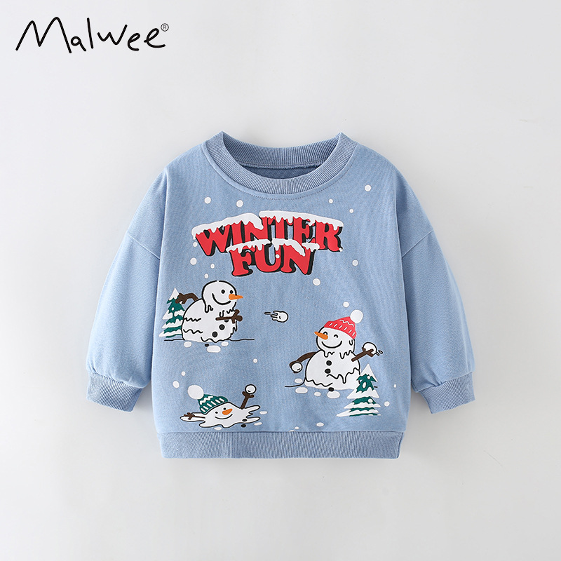 Malwee Boys' Sweatshirt Autumn New Patterned Round Neck European and American Children's Casual Long-Sleeved Underwear 