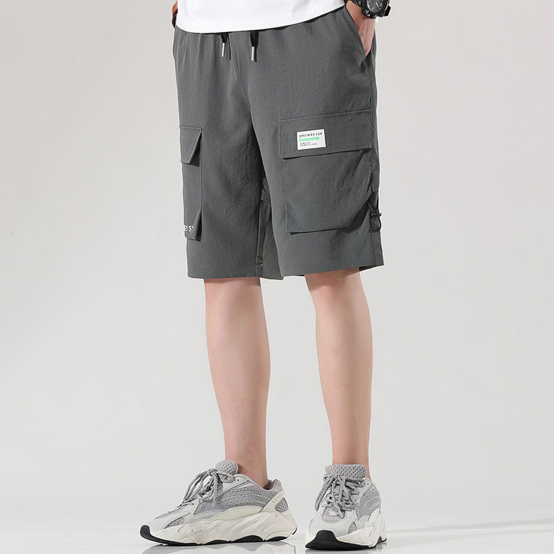 Summer New Men's Korean Style Elastic Logo Casual Cargo Shorts Trendy Influencer Same Style Sports Shorts
