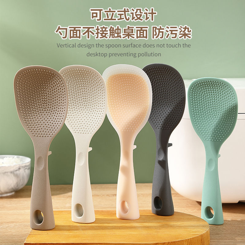 耐熱性のあるシリコン製の焦げ付き防止しゃもじ、家庭用炊飯器に使える、自立式で焦げ付き防止のしゃもじです。|undefined