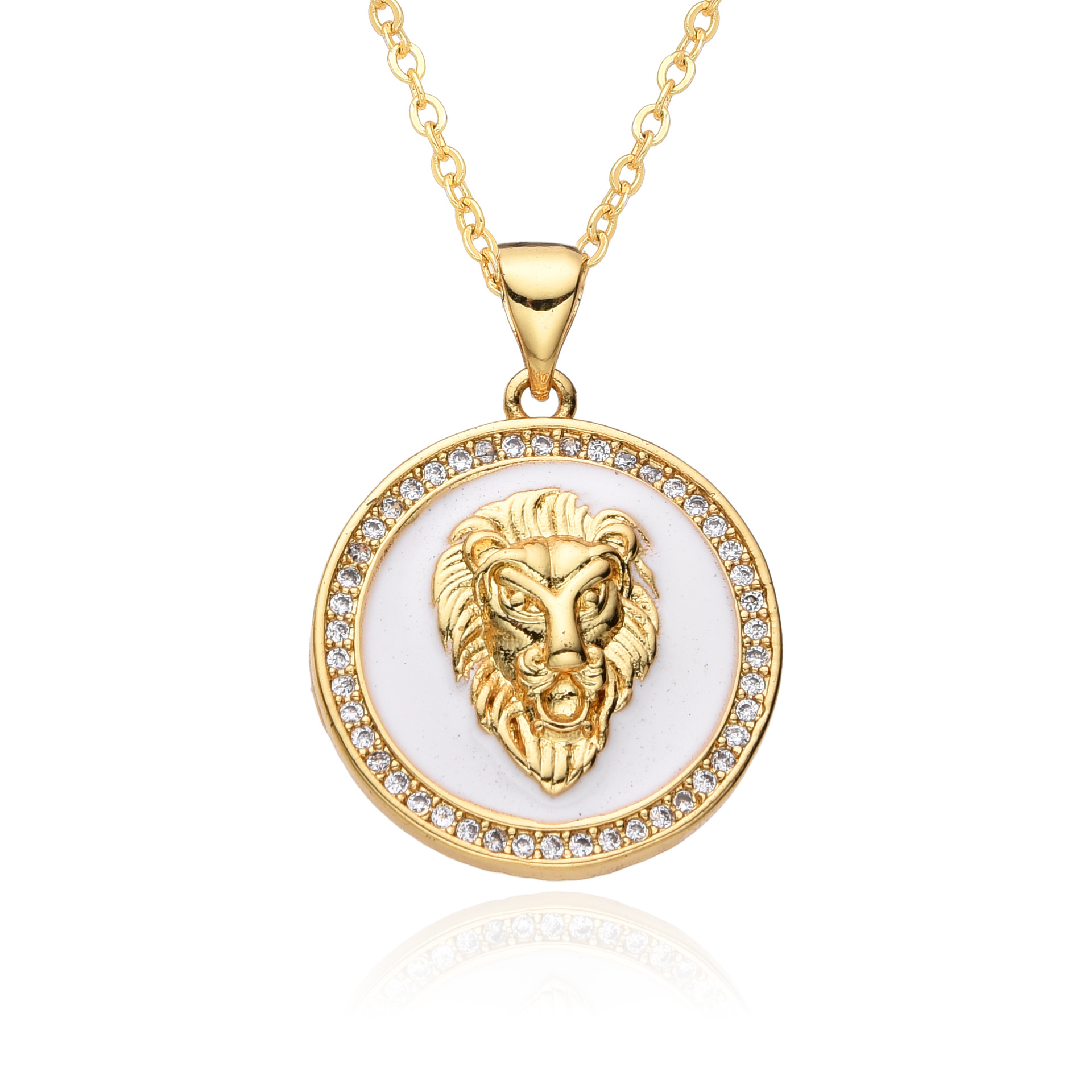 Pendant Necklace Classification Copper Gold Plated Enamel Inlay Round Lion Bee Zircon Pendant Necklace