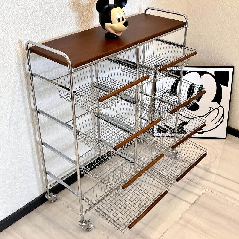 中古トロリー収納ラックリビングルームモバイル車輪付きスナック収納ラックホームレトロキッチンフロア収納ラック|undefined