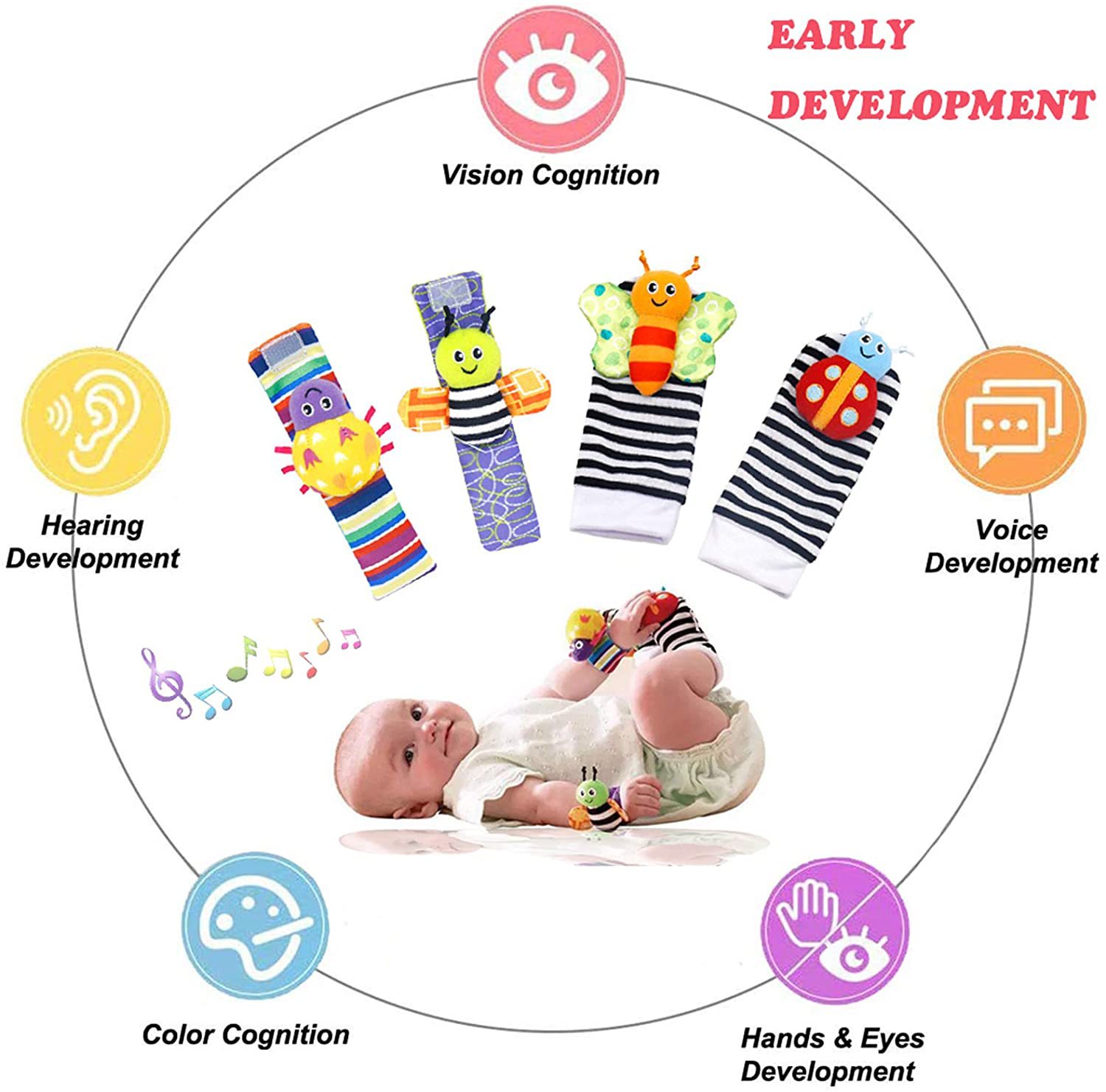 Baby foot detectors and wrist rattles, baby developmental texture toys and baby toys, socks and baby wrist rattles, newborn toys for boys and girls