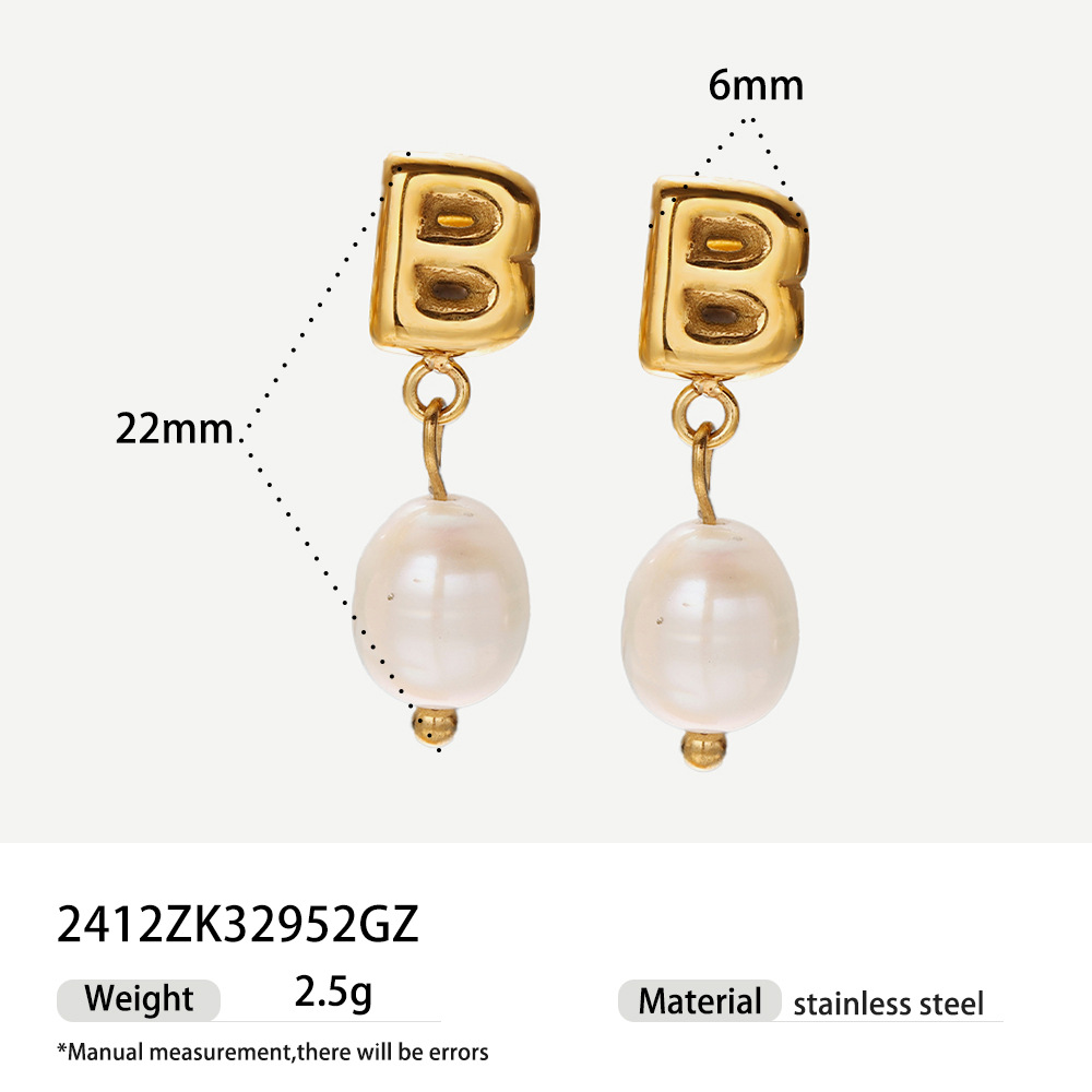 Alta europa y americana de acero inoxidable pendientes de perlas de alta calidad nicho simple joyería de acero de titanio letras pendientes de oro y plata mujeres