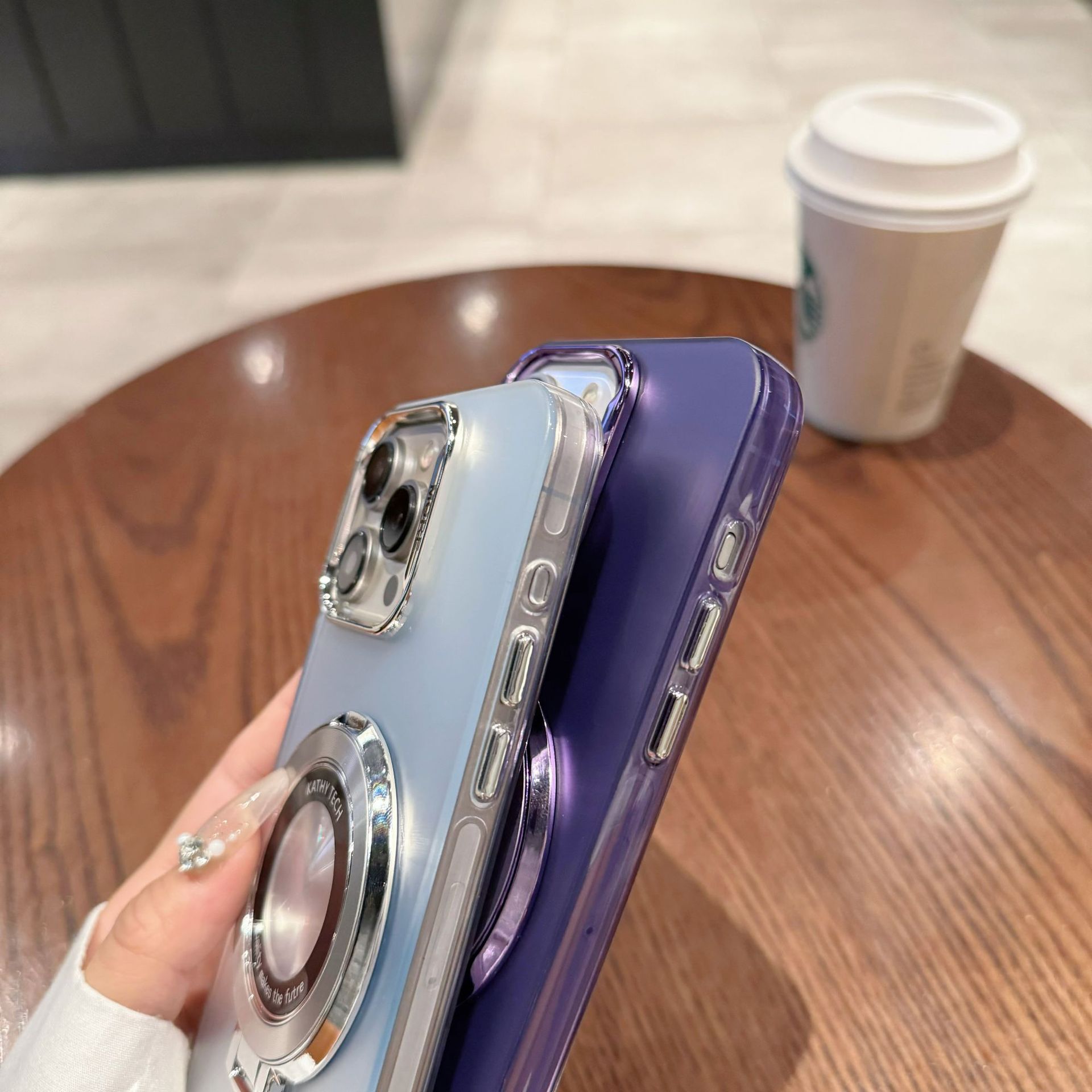 Invisible Stand Phone Case For Iphone 15 Pro And 14 Silver Magnetic_voghion.com