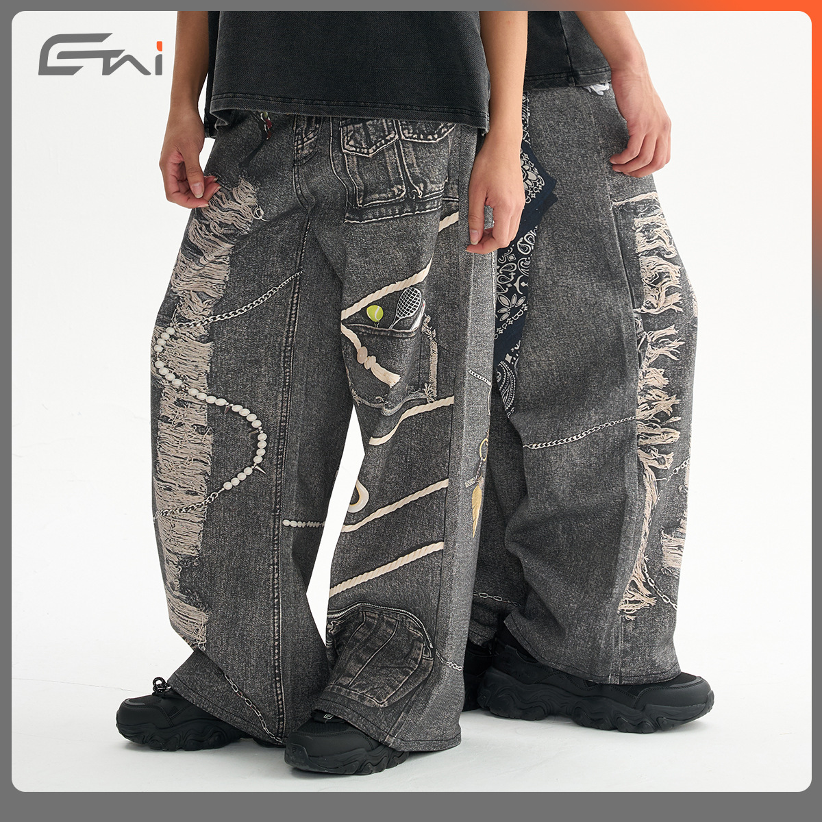 ETAI Hombre| 320g algodón pesado de moda impresa jeans hombre de alta calidad callejera impresa 3D pantalones recto