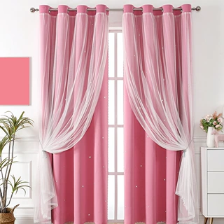 跨境亚马逊专供蕾丝双层带纱镂空星星成品遮光窗帘批发curtains