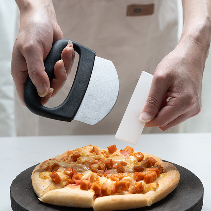 New Cross-Border Stainless Steel Pizza Cutter, Semi-Circular Hand-Pressed Pizza Knife with Protective Cover