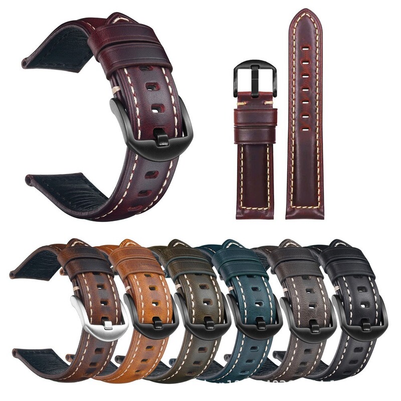 Spot Wholesale New Oil Wax Italian Cowhide Strap Suitable for 20Mm24Mm26Mm High-Value Genuine Leather Strap