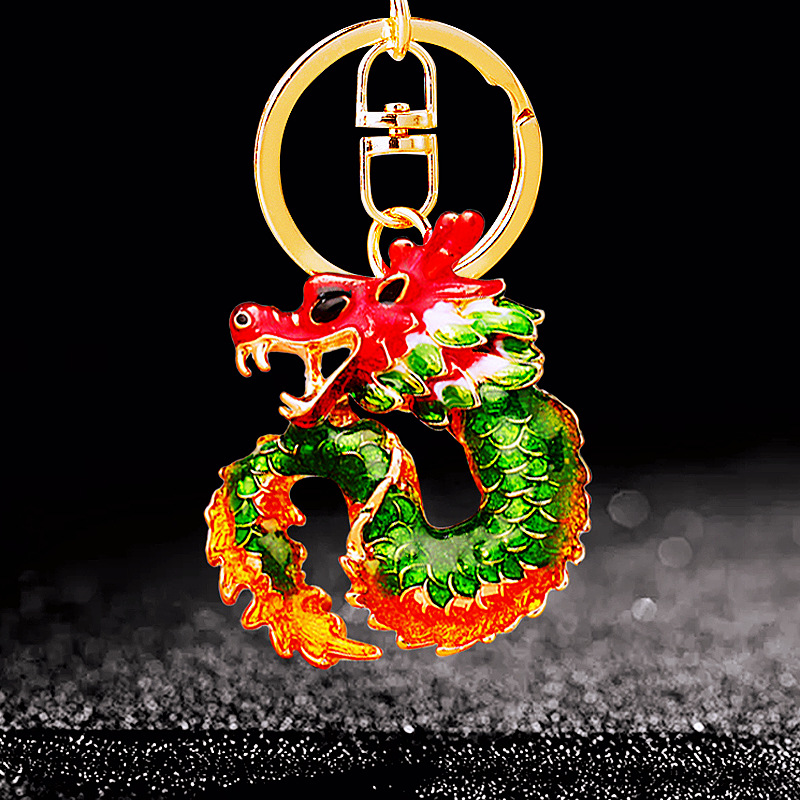 Estilo chino rhinestone doce dragón del zodiaco llavero coche bolso de las mujeres colgante anillo regalo creativo al por mayor