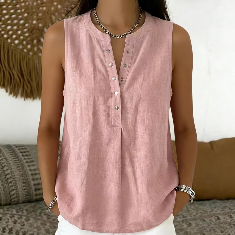 2026 Summer European and American Cross-Border Amazon Independent Site New Women's Clothing Loose and Comfortable V-Neck Sleeveless Solid Color Shirt 2026 Summer European and American Cross-Border Amazon Independent Site New Women's Clothing Loose and Comfortable V-Neck Sleeveless Solid Color Shirt