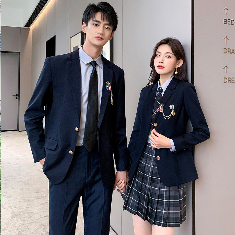 College Style Suit for Men and Women 2023 Spring and Autum Jk Uniform Student Suit Jacket Pleated Skirt Two-Piece Set for Men and Women
