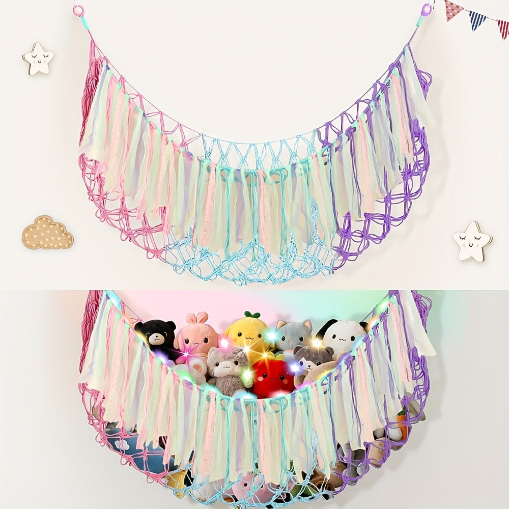 人形玩具収納ネットポケット綿紐吊り下げ人形ぬいぐるみ布人形壁織り収納ネットハンモックネットポケット