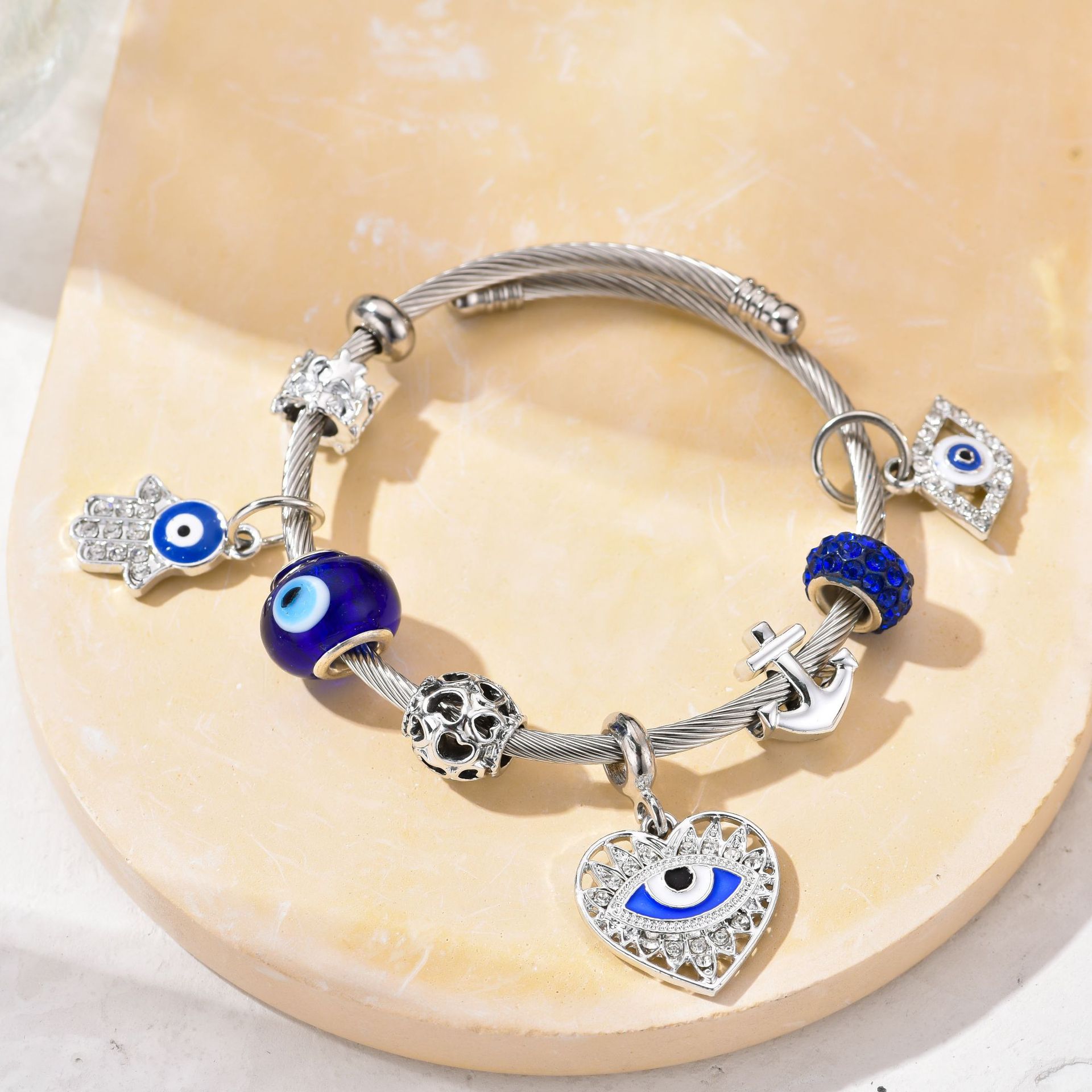 Blaues Auge Hand Herz Perlenarmband Handgefertigter Schmuck_voghion.com