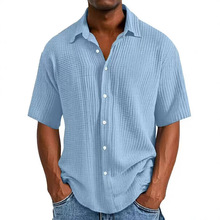 2025新款跨境男士大码衬衫 男士宽松潮流短袖翻领衬衫