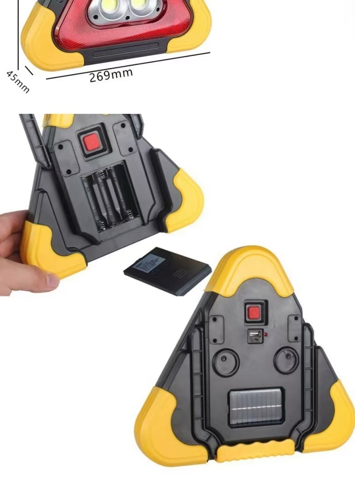 Tripod warning light LED multifunctional car emergency light solar charging car triangle safety warning sign