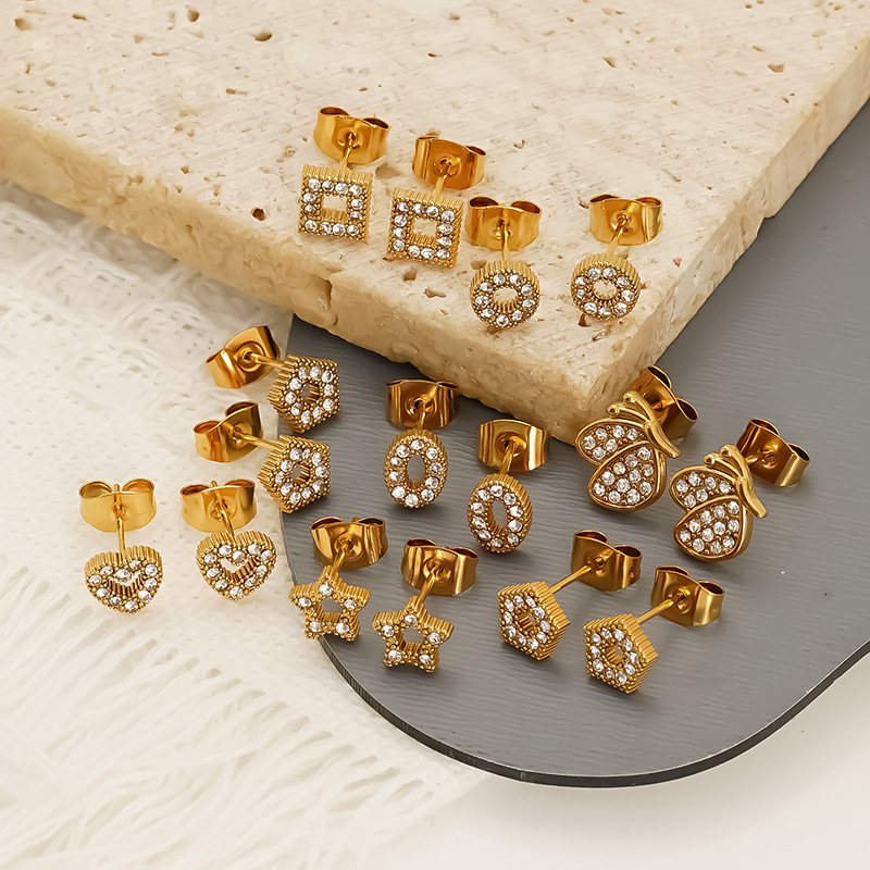 Polished Finish 1 Pair IG Style Simple Style Geometric Star 304 Stainless Steel 18K Gold Plated Ear Studs